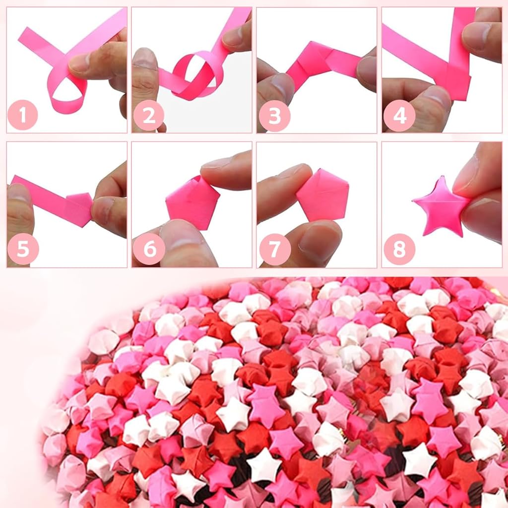 HASTHIP® Origami Stars Papers Pink Origami Paper Strips Pink Origami Paper Star Bouquet Handmade DIY Material Package Wishing Lucky Five-Pointed Star Origami Creative Birthday HASTHIP® Origami Stars Papers Pink Origami Paper Strips Pink Origami Paper Star Bouquet Handmade DIY Material Package Wishing Lucky Five-Pointed Star Origami Creative Birthday